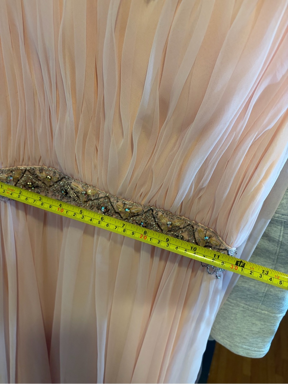 Union Made Vintage One-Shoulder Pale Pink Chiffon Gown with Beaded Embellishment - Picture 7 of 14